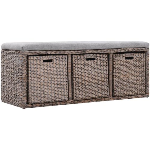 Klupa s 3 košare od morske trave 105 x 40 x 42 cm siva slika 9