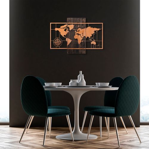 Wallity Drvena zidna dekoracija, World Map Wıth Compass - Copper slika 1