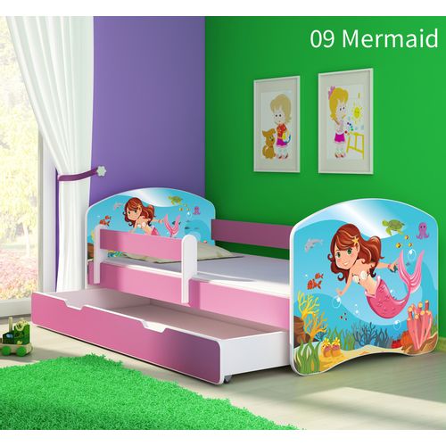 Dječji krevet ACMA s motivom, bočna roza + ladica 160x80 cm 09-mermaid slika 1