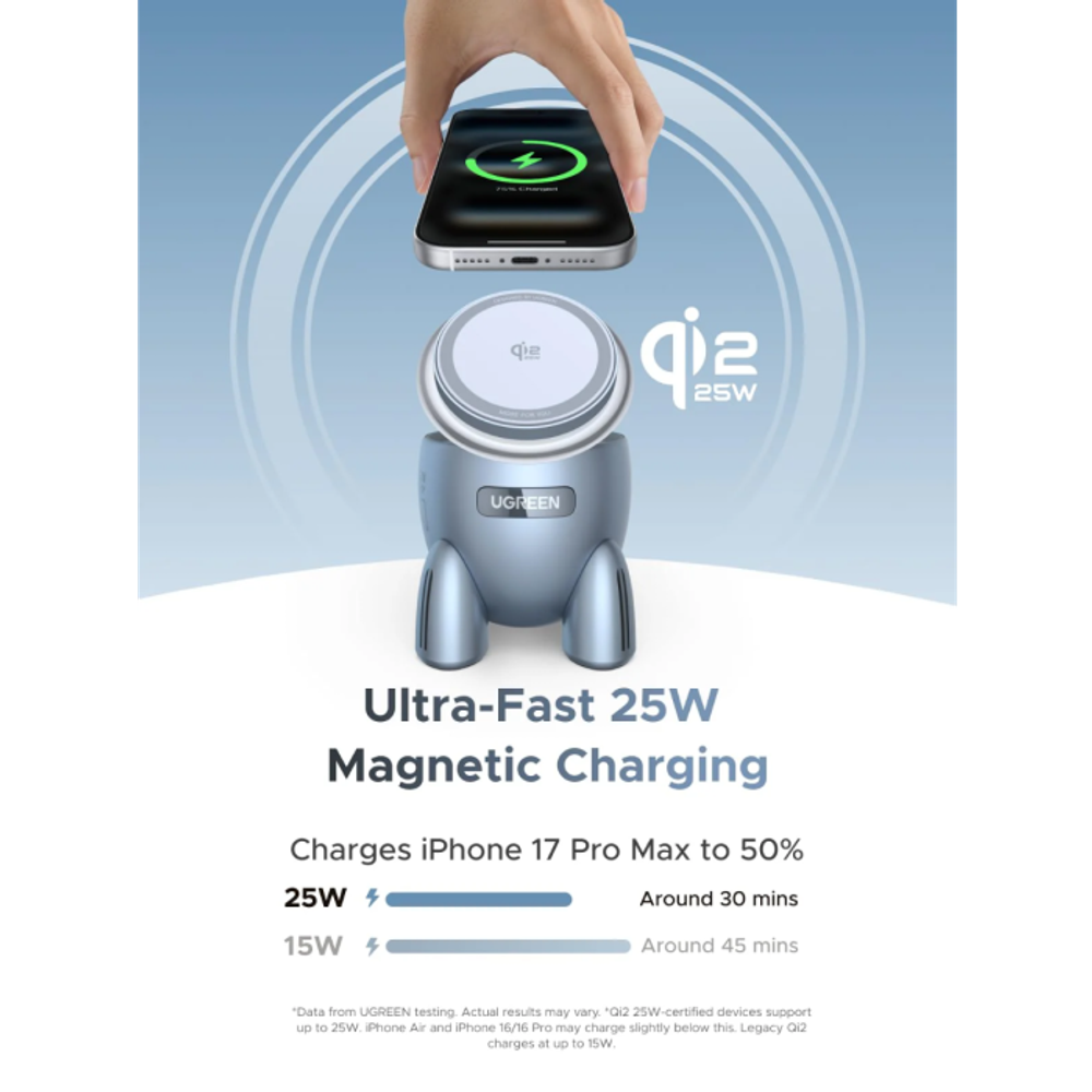 Ugreen 2-u-1 MagSafe bežični punjač Qi2 30W slika 5