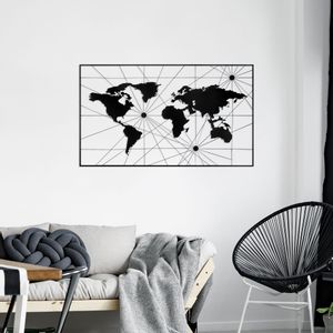 Wallity World Map 16 Crni Dekorativni Metalni Zidni Ukras