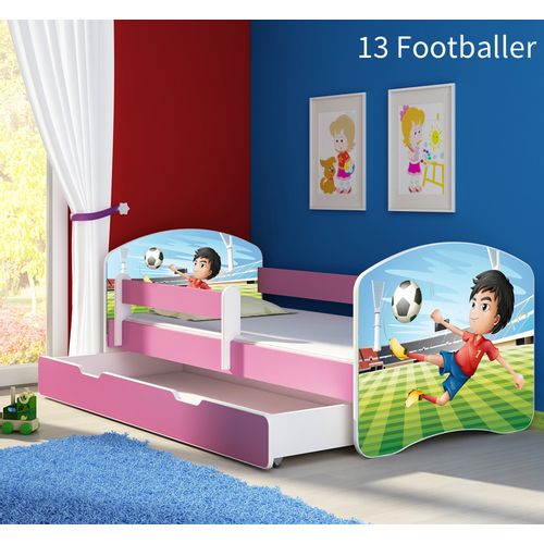 Dječji krevet ACMA s motivom, bočna roza + ladica 160x80 cm 13-footballer slika 1