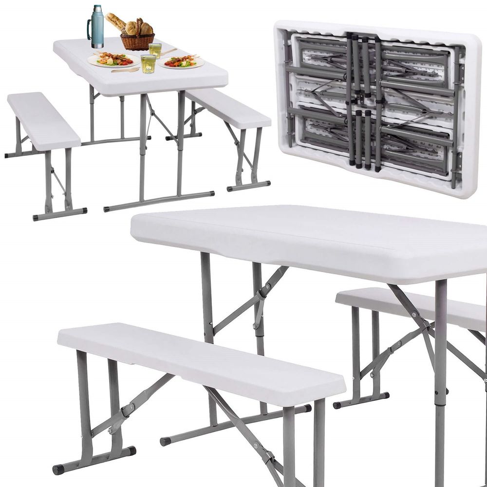 Set za catering stol + klupe 105 x 65 x 69 cm bijeli slika 3
