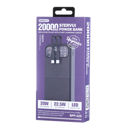 Back up baterija REMAX Stervui series RPP-620 PD 20W + QC 22.5W Fast Charging 20000mAh crna slika 4