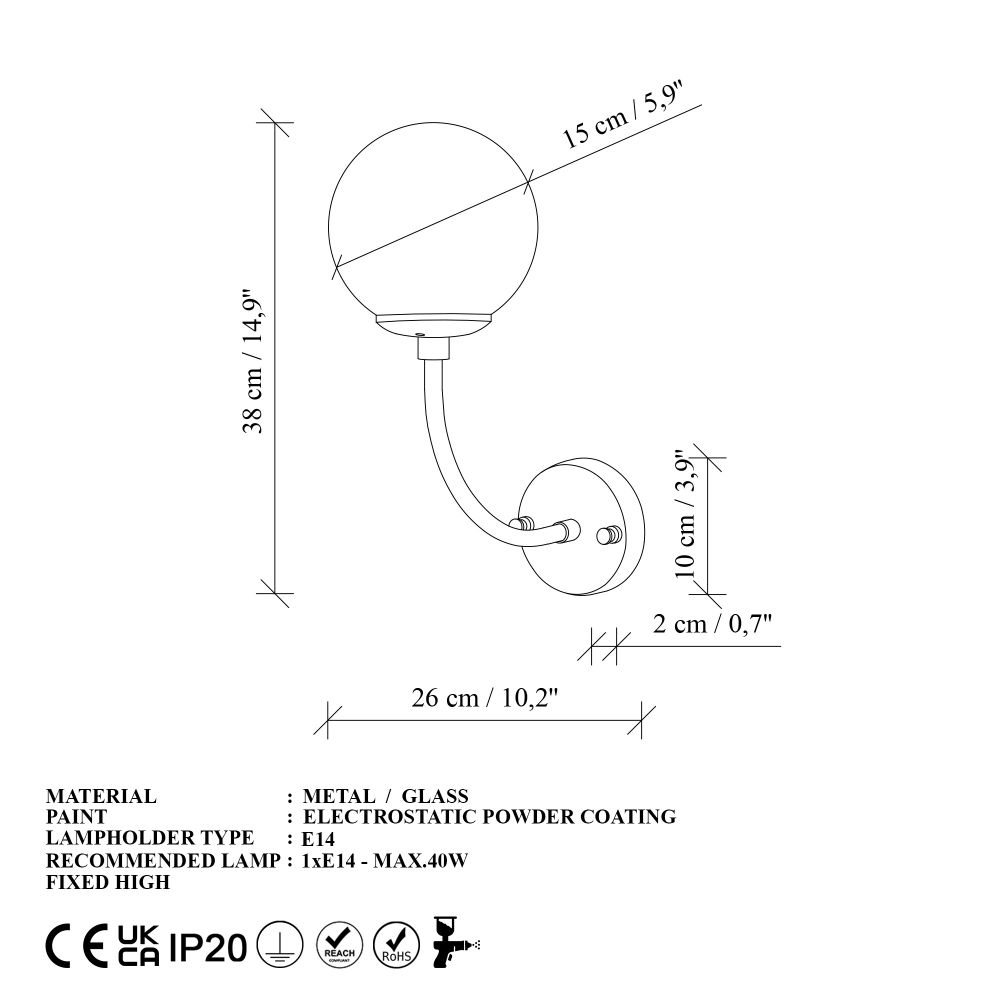Zidna Lampa Sferıs - 15031, boje: Crna slika 8