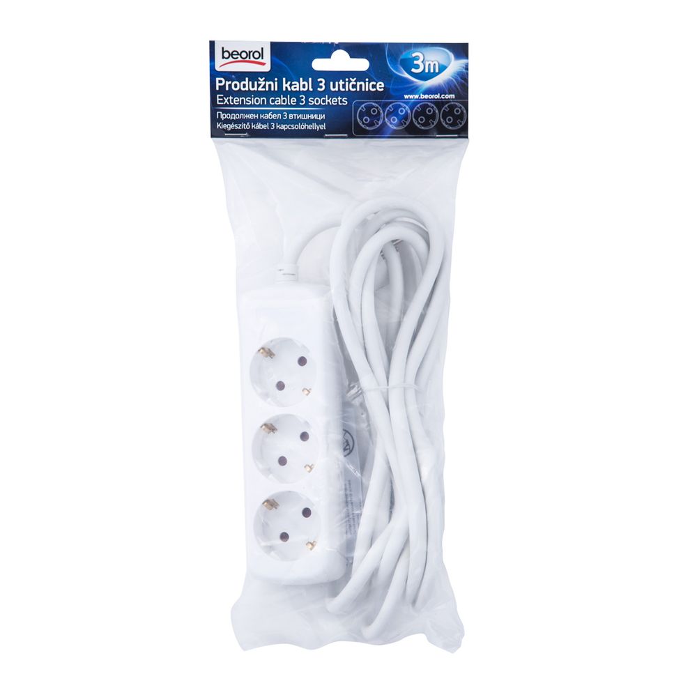 Beorol Produžni kabl, 3 utičnice, 3m slika 2