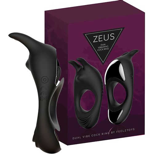 Vibracijski prsten za penis FeelzToys - Zeus, crni slika 1
