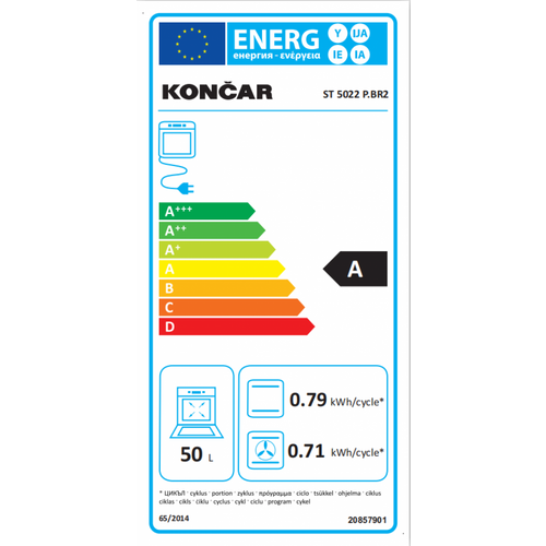 Končar ST 5022 P.BR2 Kombinovani šporet, Ventilatorska rerna, Širina 50 cm, Bela slika 2