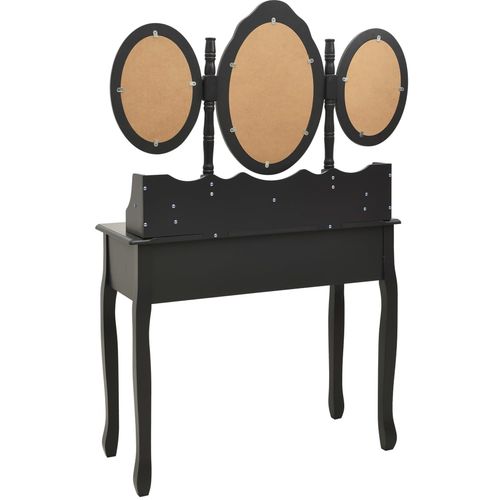 Toaletni stolić sa stolcem i trostrukim ogledalom crni slika 7