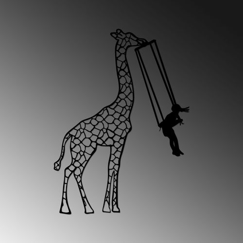 Girl Swinging Giraffe - 498 Black Decorative Metal Wall Accessory slika 4