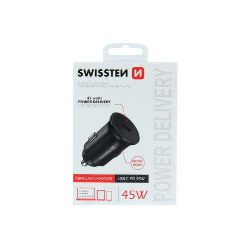 SWISSTEN punjač za auto, 1xUSB-C, 5.5A, Super Fast PD3.0 45W, crni slika 1