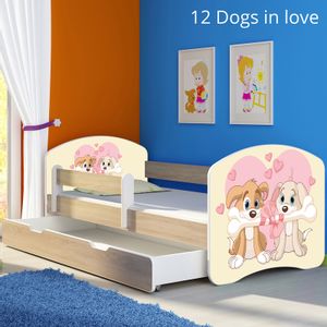 Dječji krevet ACMA s motivom, bočna sonoma + ladica 160x80 cm - 12 Dogs in Love
