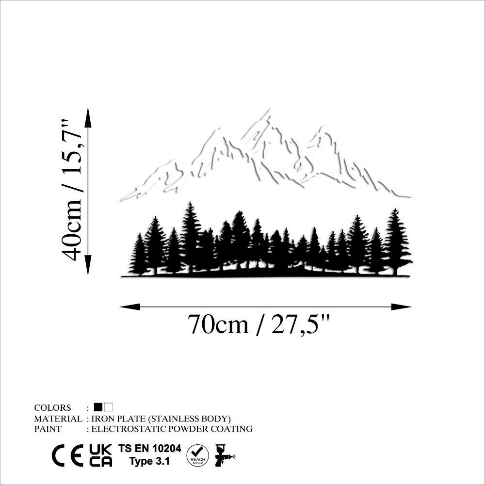 Nature And Mountain - Dekorativni Metalni Zidni Ukras u Crno-Bijeloj Boji slika 6