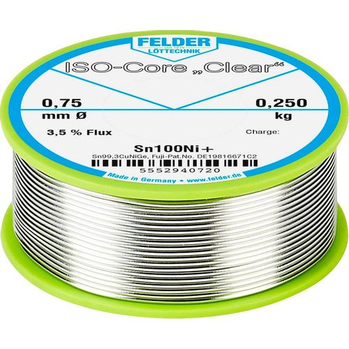 Felder Löttechnik ISO-Core ''Clear'' Sn100Ni+ lemna žica svitak  Sn99,25Cu0,7Ni0,05  0.250 kg 0.75 mm slika 2