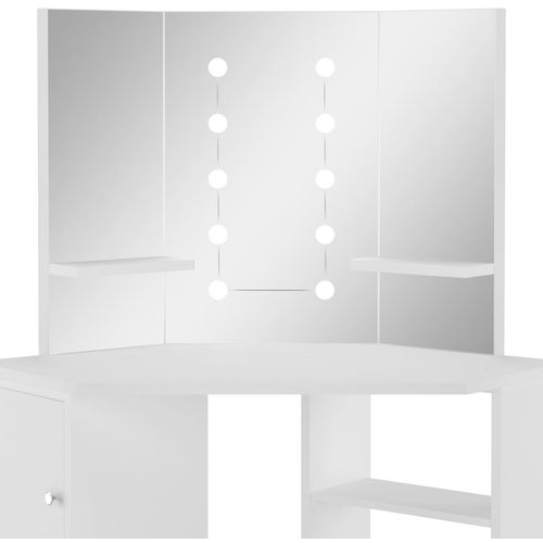 Kutni toaletni stolić za šminkanje s LED svjetlima bijeli slika 16