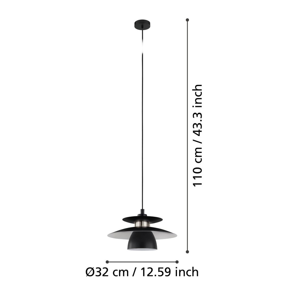 Eglo viseća lampa brenda e27 1x40w crno, saten nikal v:1500mm o320mm slika 3