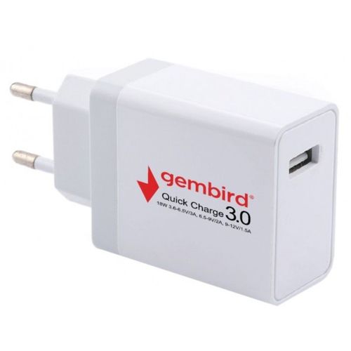 NPA-AC36 ** Gembird QC3.0 brzi punjac +Type C USB kabl,18W 3.6-6.5V/3A, 6.5V-9V/2A, 9V-12V/1.5A(351) slika 5