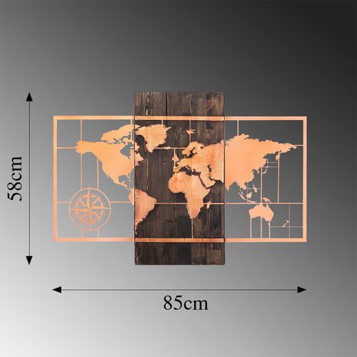 Wallity Drvena zidna dekoracija, World Map Wıth Compass - Copper slika 6