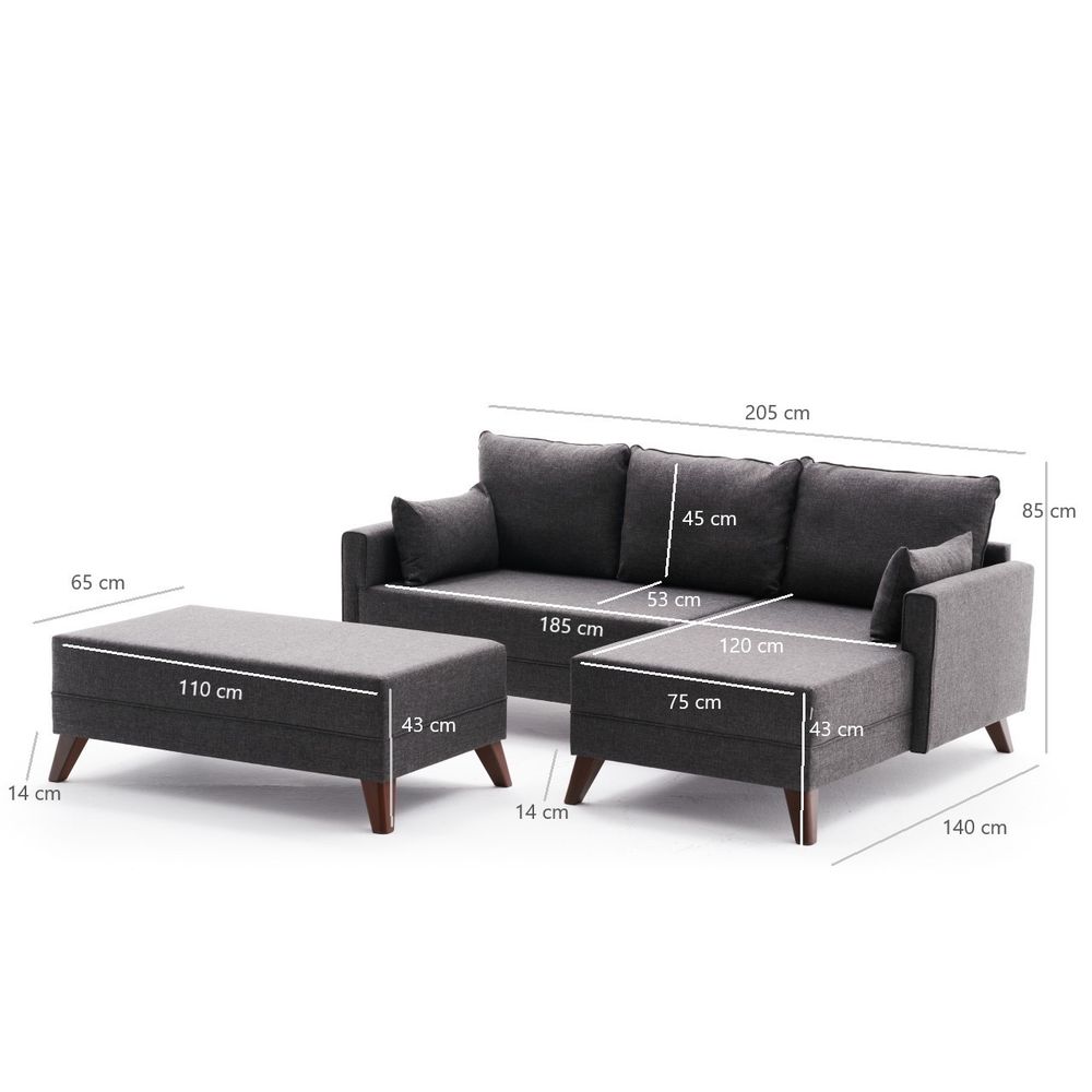 Bella Mini Ugao Sofa Desno - Antracit Trosjed na Razvlačenje slika 8