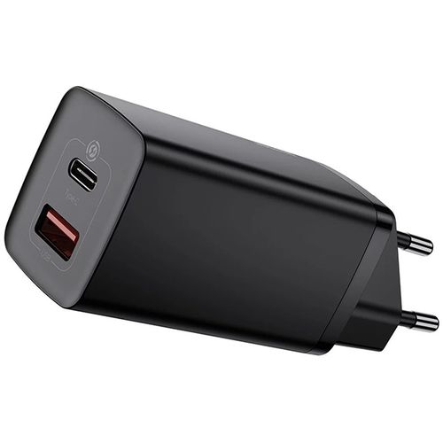 Punjač za mobitel Baseus GaN2 Lite Quick Charger USB-C+USB 65W EU, zidni, crni slika 1
