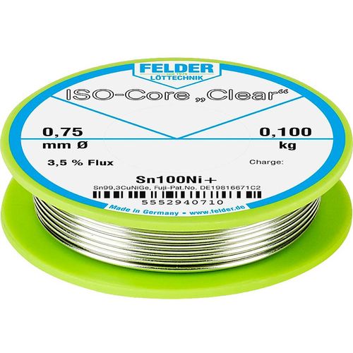 Felder Löttechnik ISO-Core ''Clear'' Sn100Ni+ lemna žica svitak  Sn99,25Cu0,7Ni0,05  0.100 kg 0.75 mm slika 1