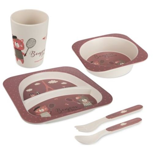 Canpol Babies Set Za Hranjenje 5 Delova - Bonjour Paris Dark Red slika 1