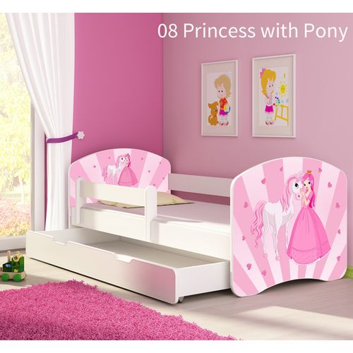 Dječji krevet ACMA s motivom, bočna bijela + ladica 140x70 cm - 08 Princess with Pony slika 1