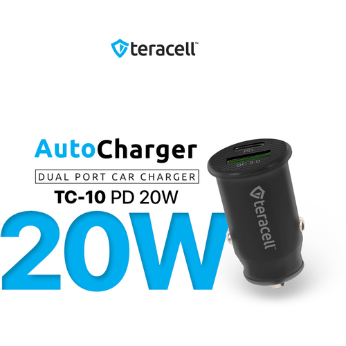 Auto punjac Teracell Evolution TC-10 PD 20W, USB QC3.0 15W sa lightning kablom crni slika 1