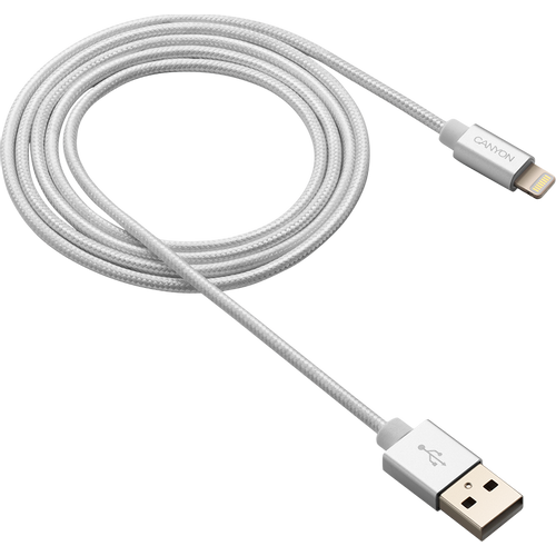 CANYON MFI-3 Charge &amp; Sync MFI braided cable with metalic shell, USB to lightning, certified by Apple, cable length 1m, OD2.8mm, Pearl White slika 3