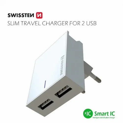 Swissten punjač 2x USB 3A bela slika 2
