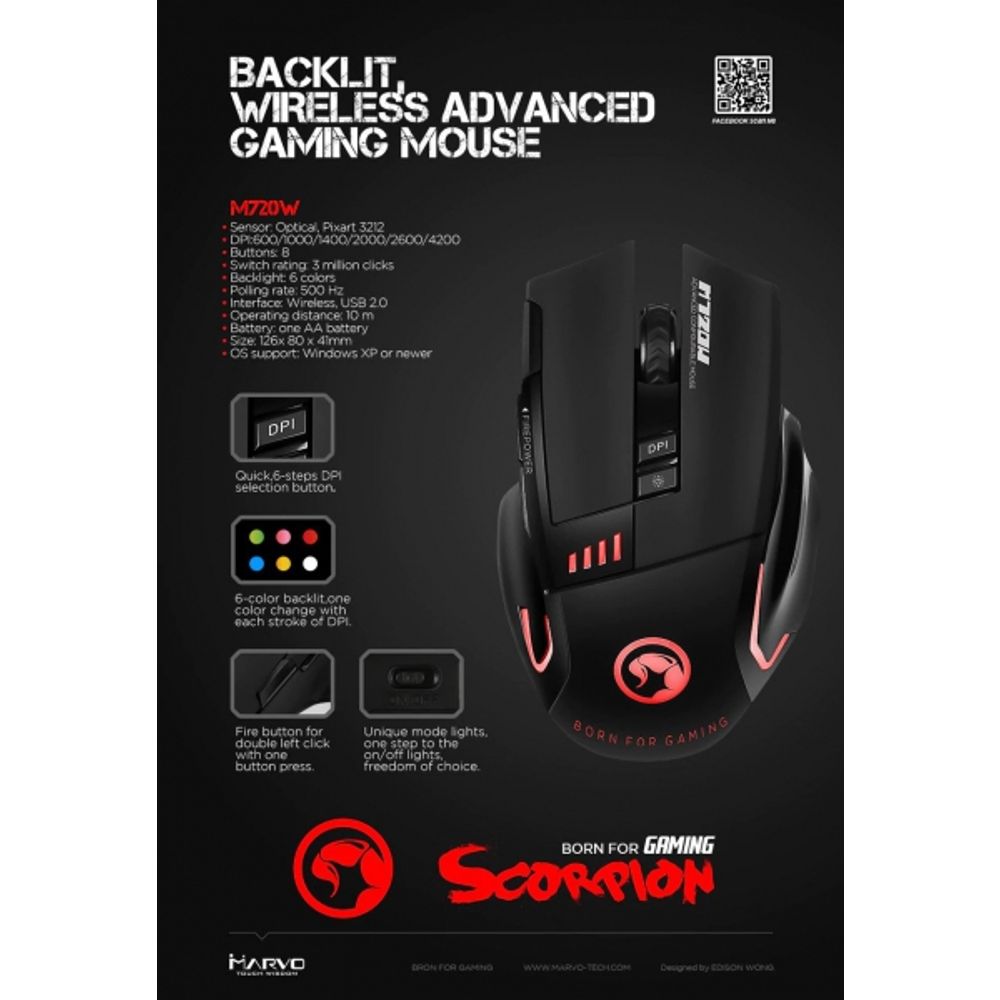MARVO M720W gaming bežična miš slika 2