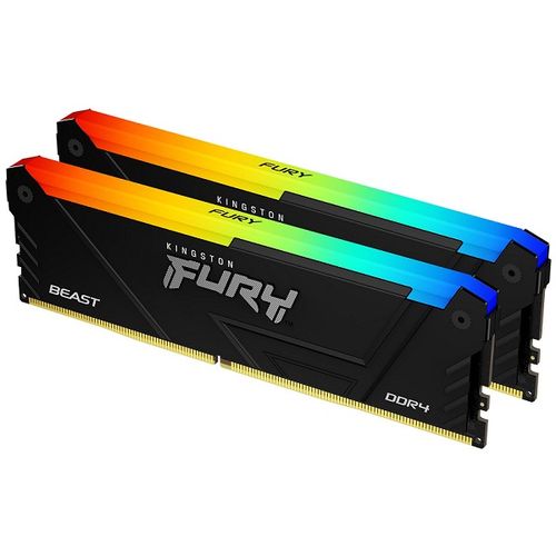 Kingston KF432C16BB2AK2/16 DDR4 16GB (2x8GB) 3200MHz [FURY BEAST RGB], Non-ECC UDIMM, CL16 1.35V, 288-Pin 1Rx8, Memory kit, w/RGB Heatsink, XMP slika 1