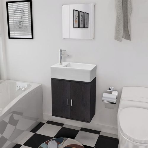 3-Dijelni Komplet Namještaja za Kupaonicu s Umivaonikom Crni slika 30