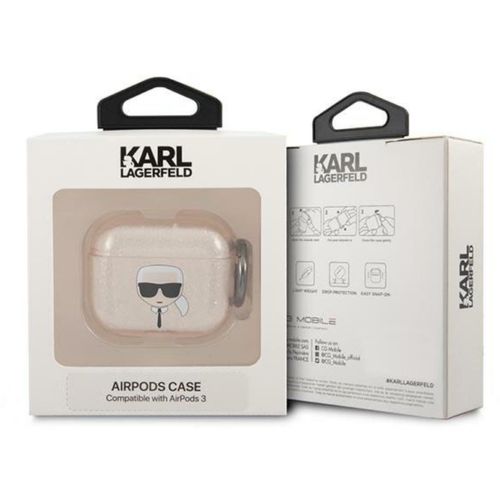 Karl Lagerfeld Futrola za AirPods 3 Gold Glitter Karl's Head slika 2