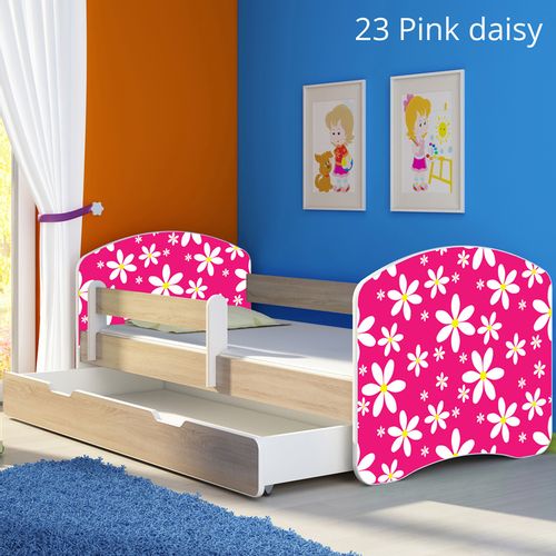 Dječji krevet ACMA s motivom, bočna sonoma + ladica 180x80 cm 23-pink-daisy slika 1