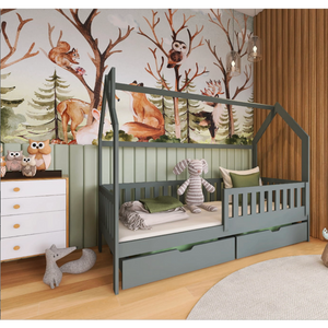 Drveni dečiji krevet Natan sa fiokom - grafit - 190/200x90 cm