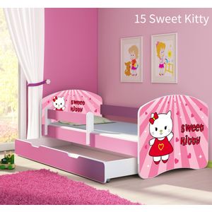 Dječji krevet ACMA s motivom, bočna roza + ladica 160x80 cm 15-sweet-kitty