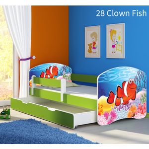 Dječji krevet ACMA s motivom, bočna zelena + ladica 160x80 cm 28-clown-fish