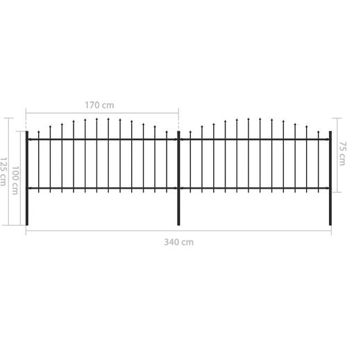 Vrtna ograda s ukrasnim kopljima (0,5-0,75) x 3,4 m čelična crna slika 21