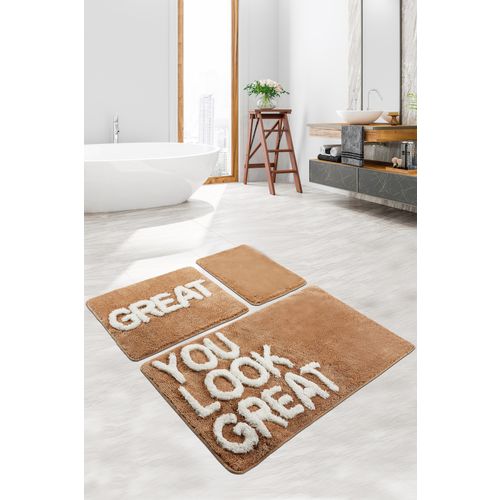 Great - Beige BeigeWhite Acrylic Bathmat Set (3 Pieces) slika 1