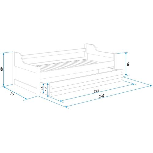 Drveni dečiji krevet Dawid sa dodatnim krevetom - 200x90 cm - grafit-beli slika 2