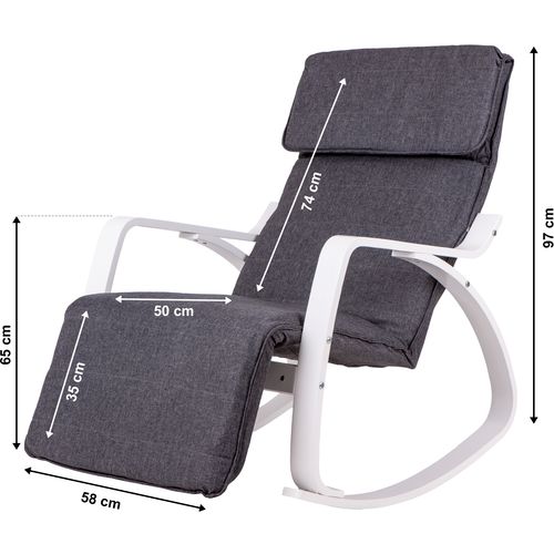 Fotelja za ljuljanje siva s bijelim naslonom za ruke i osloncom za noge slika 5