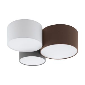 Eglo Pastore Plafonjera sa 3 Svjetla, E27, Promjer 610 mm, Tekstil u Sivoj, Smeđoj i Bijeloj Boji