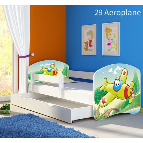 Dječji krevet ACMA s motivom, bočna bijela + ladica 140x70 cm - 29 Aeroplane slika 1