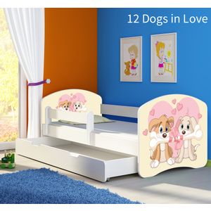 Dječji krevet ACMA s motivom, bočna bijela + ladica 180x80 cm 12-dogs-in-love