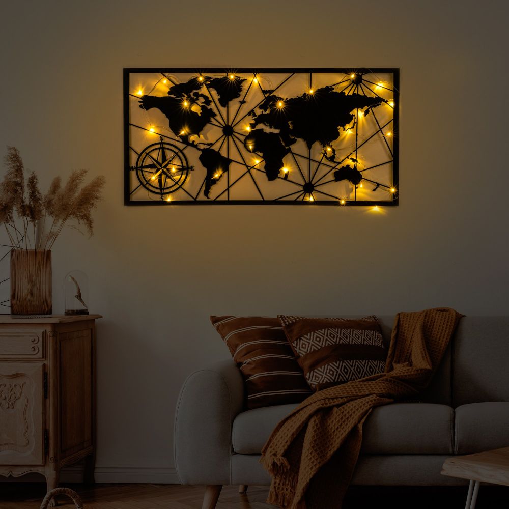 Decorative metal wall accessory World Map Led 452, colour: black slika 4
