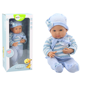 Lutka beba - Prugasti džemper, kapa, šal - Plava boja