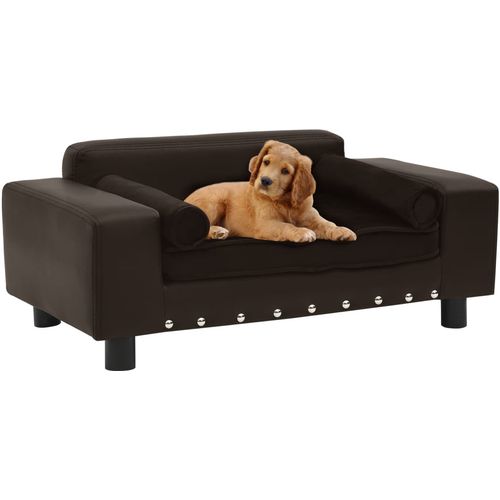 Sofa za pse smeđa 81 x 43 x 31 cm od pliša i umjetne kože slika 28