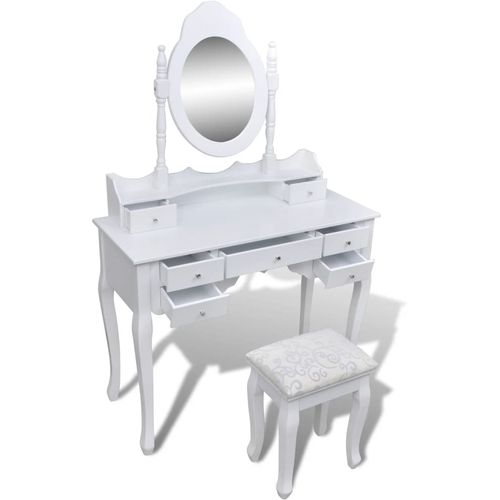 Toaletni stol s ogledalom i stolicom 7 ladica bijeli slika 36