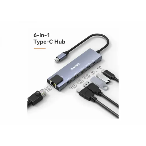 Adapter MAIWO 6in1 USB3.0+HDMI+USB(C) PD+USB(C)DATA+RJ45  KH06RH slika 1